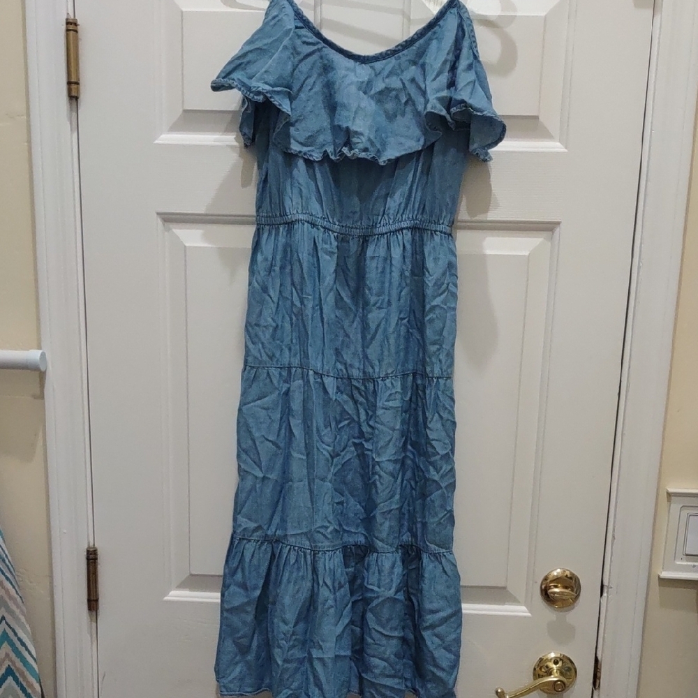Old Navy Gray Ruffled Tiered Maxi Sundress